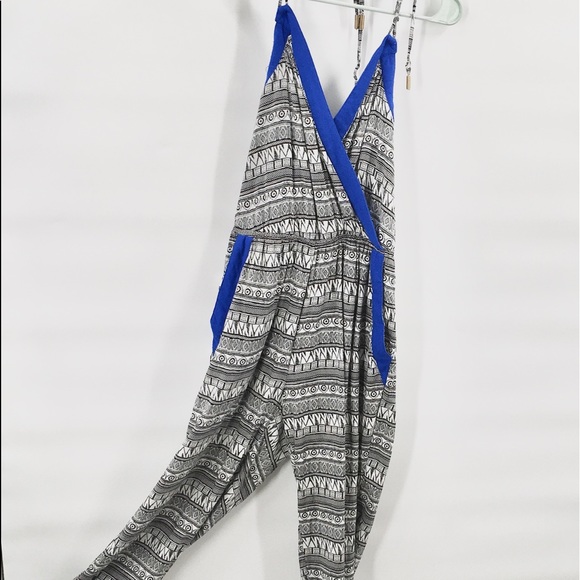 bebe Pants - Bebe Blue Boho Tribal Southwestern Jumpsui…